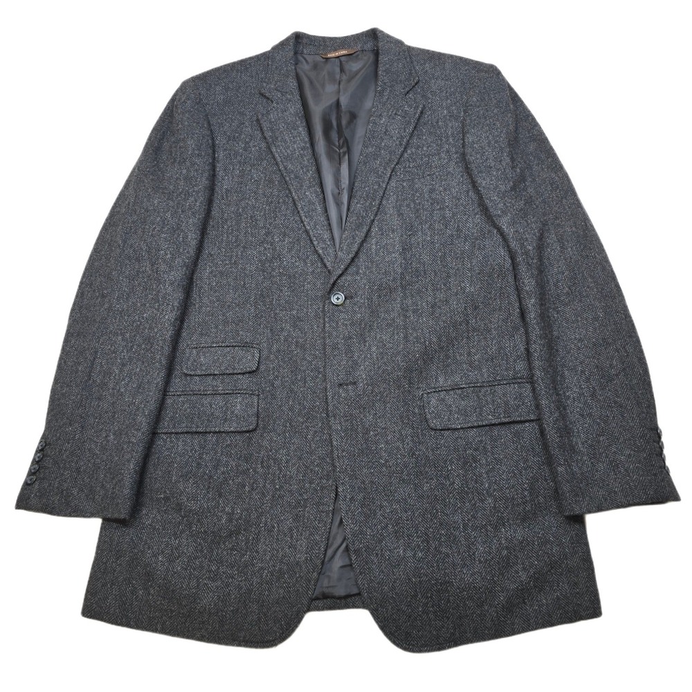 MERONA Tweed Herringbone‎ Sport Coat Mens 42L Charcoal Gray Wool Blazer
